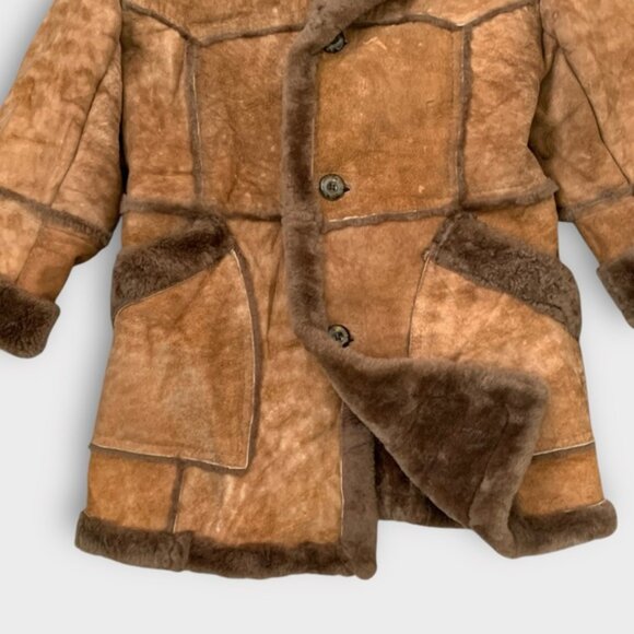 Vintage 70s 80s Sears Sheepskin Shearling Fur Rancher Coat - Picture 2 of 10